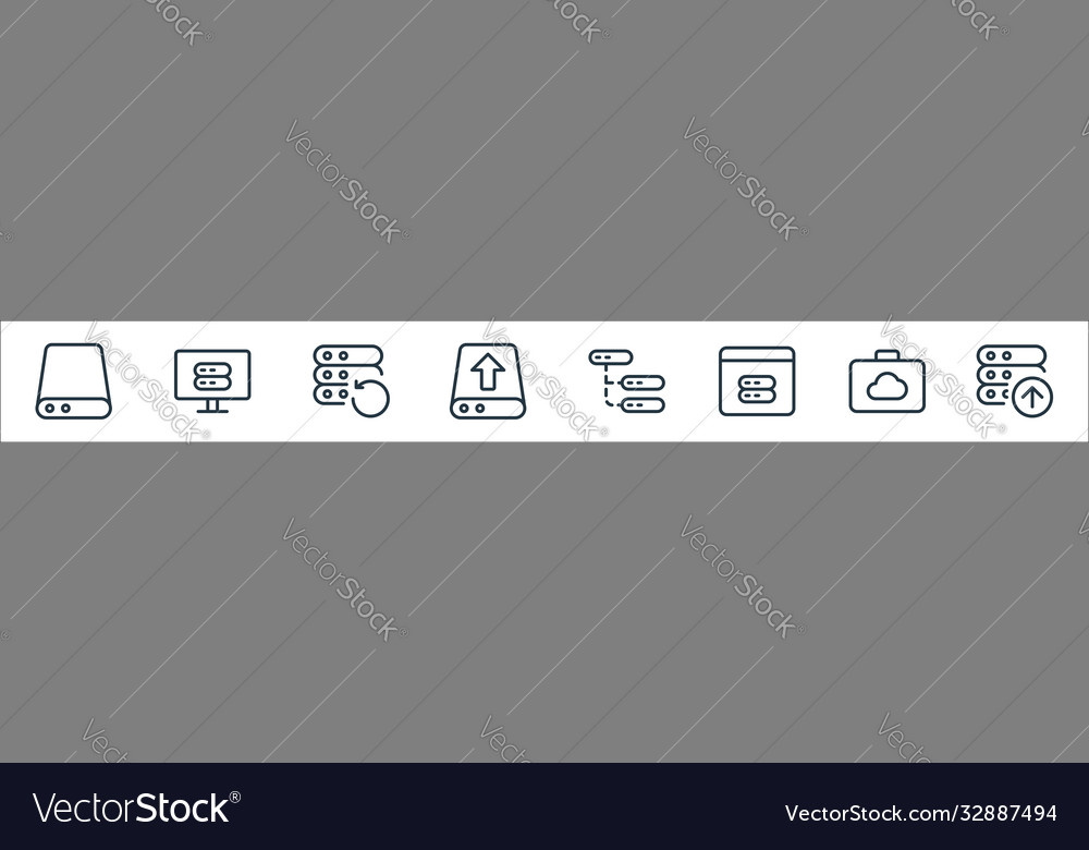 Work office server line icons linear set quality vector image Work office server line icons linear set quality