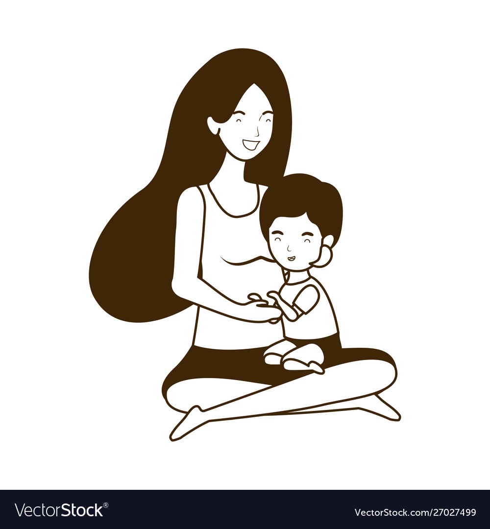 Cute pregnancy mother seated with little boy Vector Image