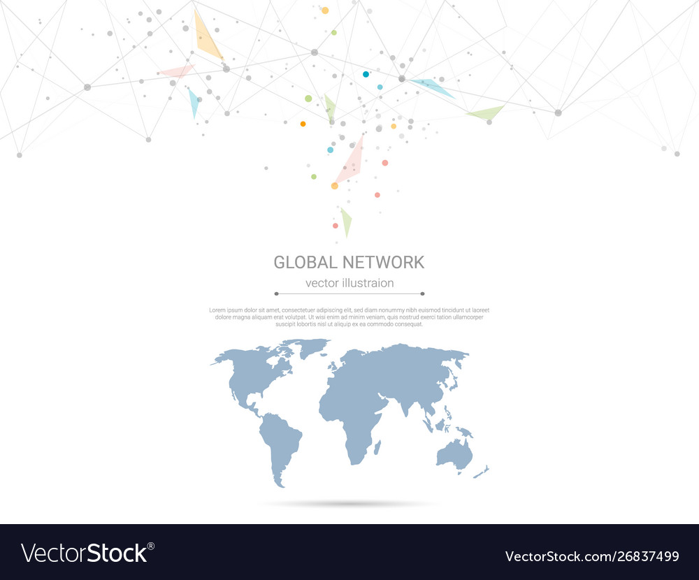 Globale Netzwerkverbindung mit Weltkarte vector image Globale Netzwerkverbindung mit Weltkarte