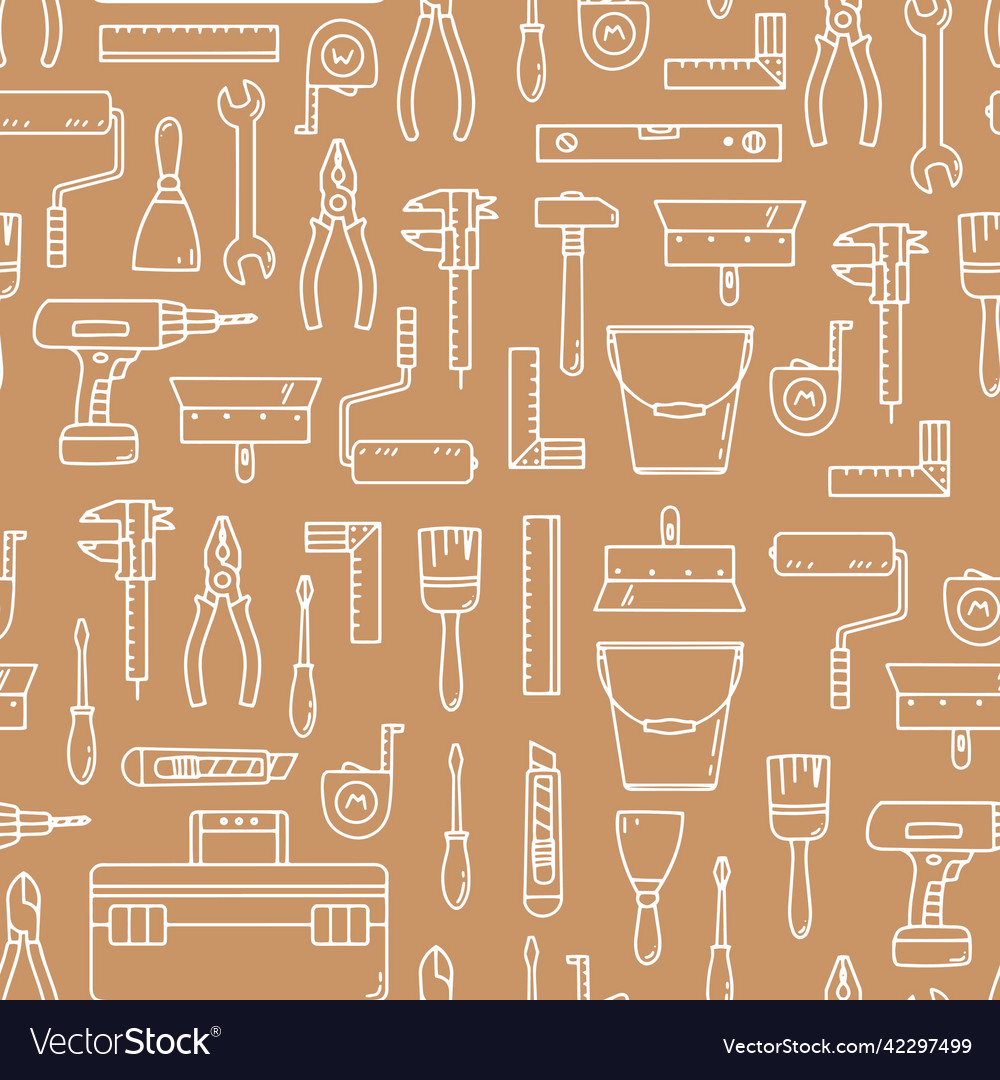 Seamless pattern with tools for construction vector image Seamless pattern with tools for construction