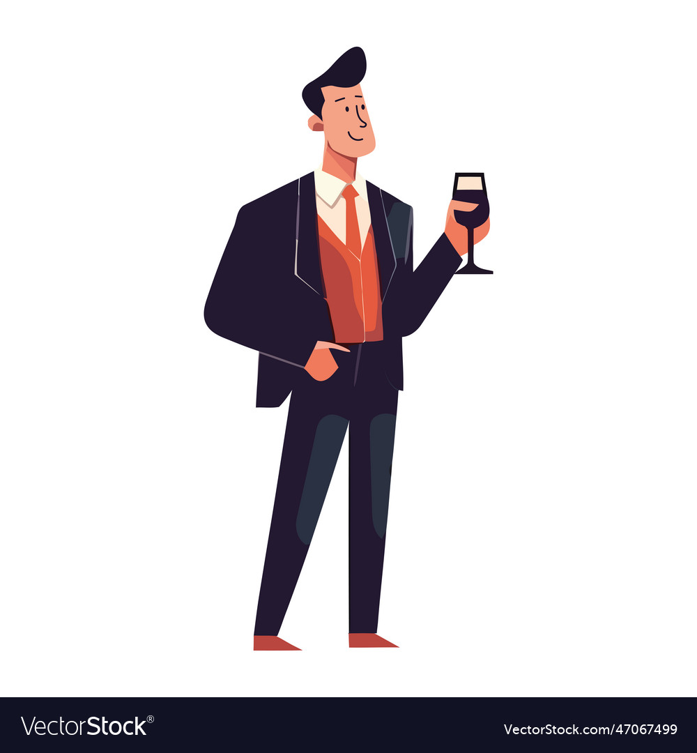 Successful businessman holding champagne glass