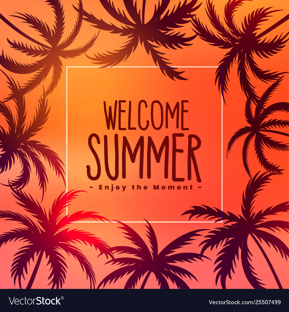 Summer tropical sunset background with palm trees