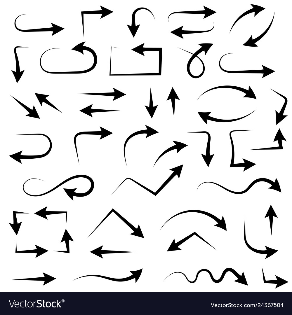 Black set of arrows hand drawn sketch