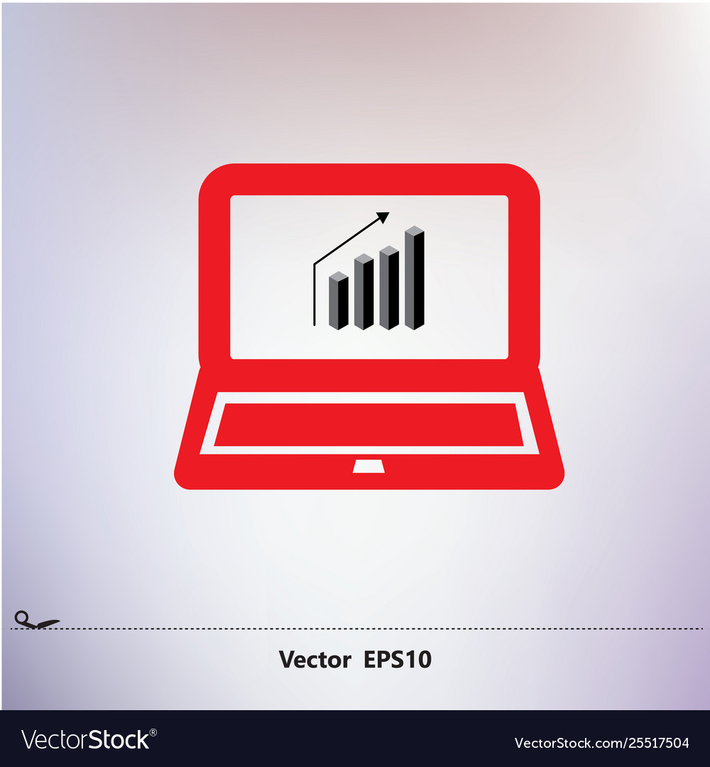 Blue line table chart in red monitor icon