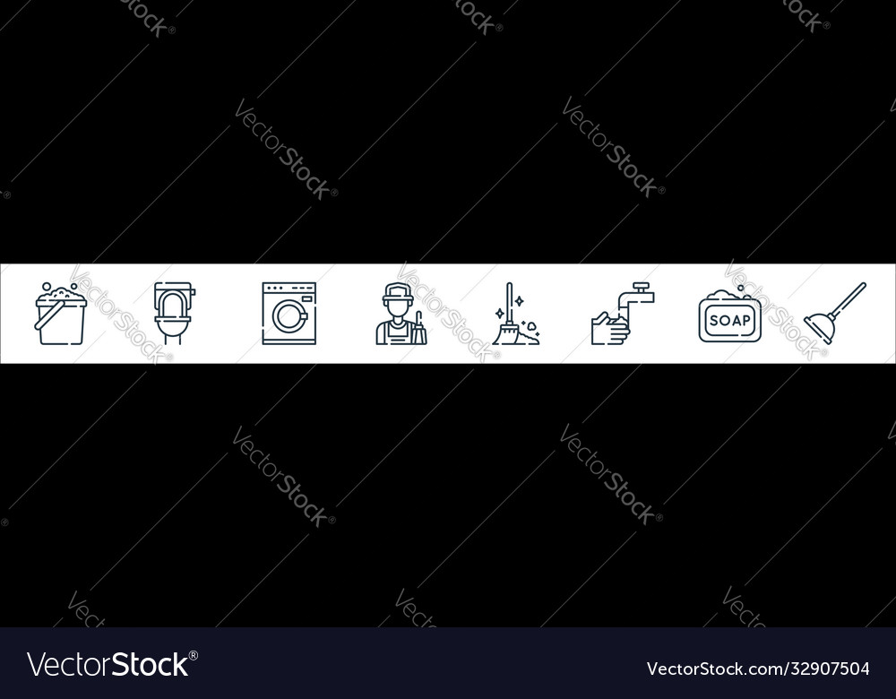 Cleaning line icons linear set quality vector image Cleaning line icons linear set quality