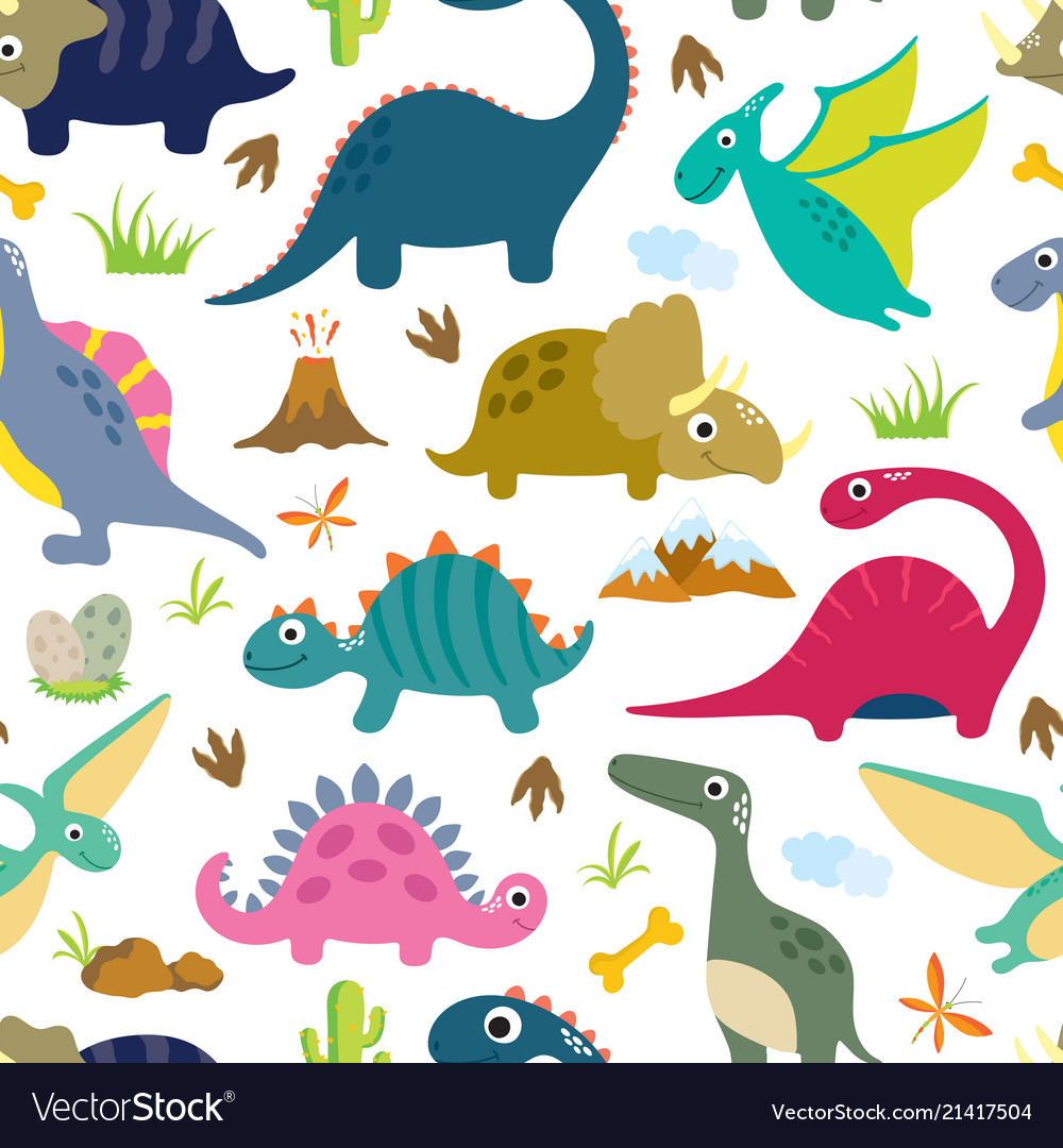 Cute dino seamless pattern