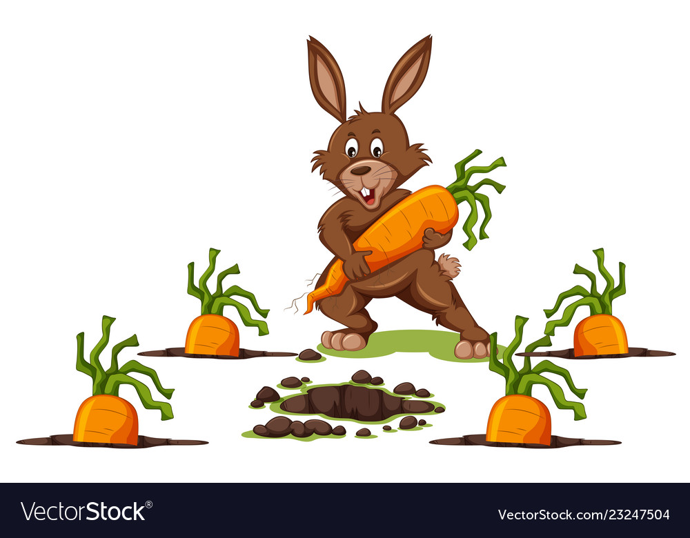 Süßes Kaninchen mit Karotten