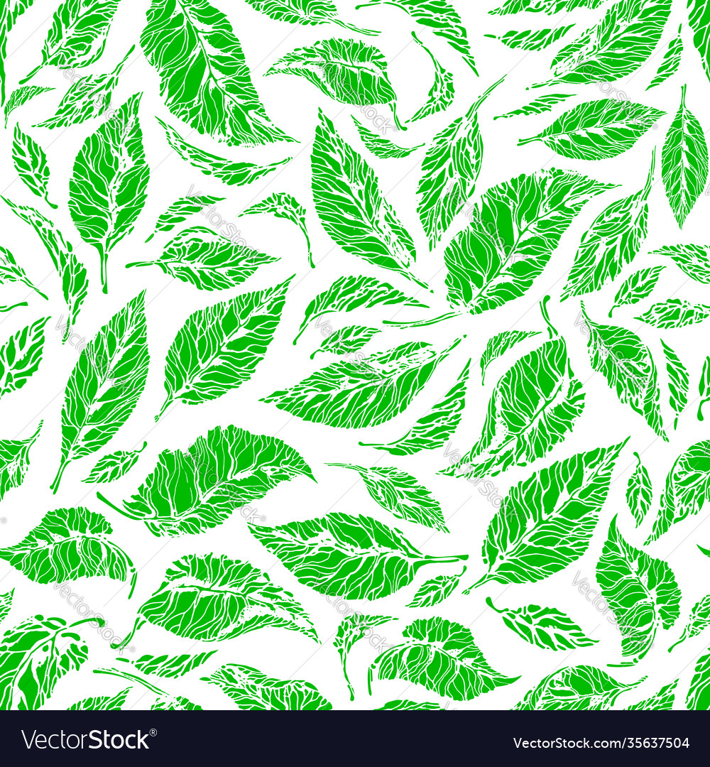 Fresh tea leaf seamless pattern