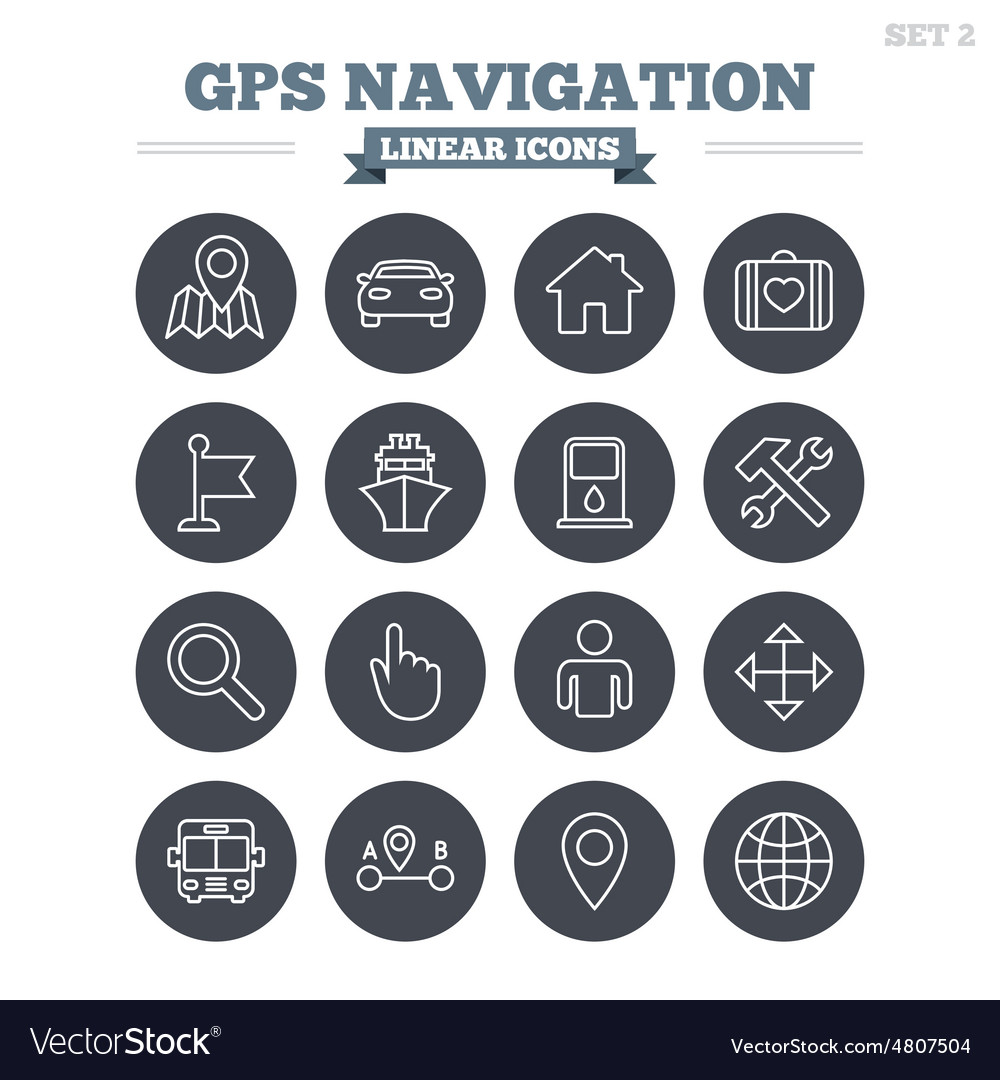 Gps navigation linear icons set thin outline
