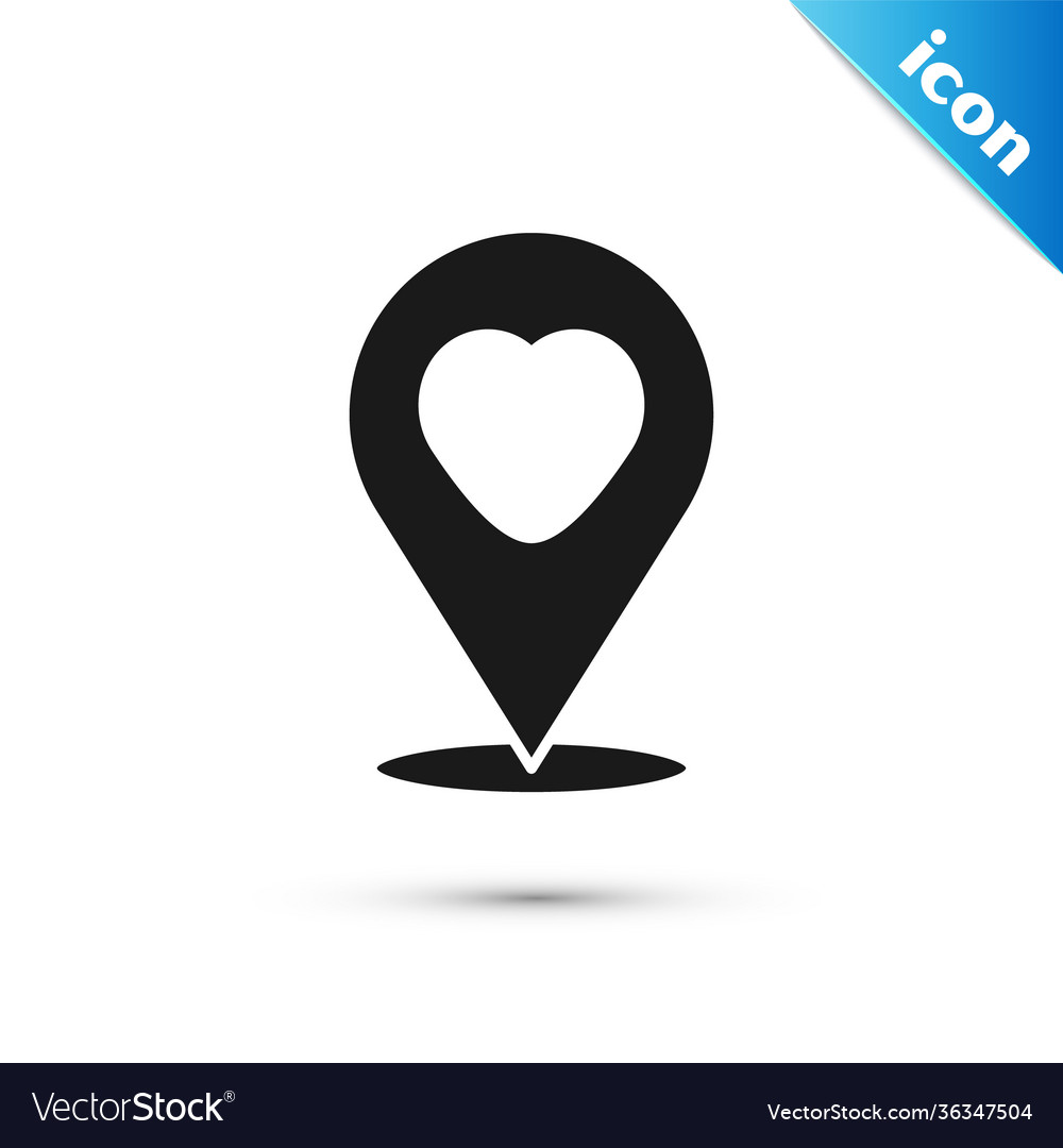 Grey map pointer with heart icon isolated on white vector image Grey map pointer with heart icon isolated on white