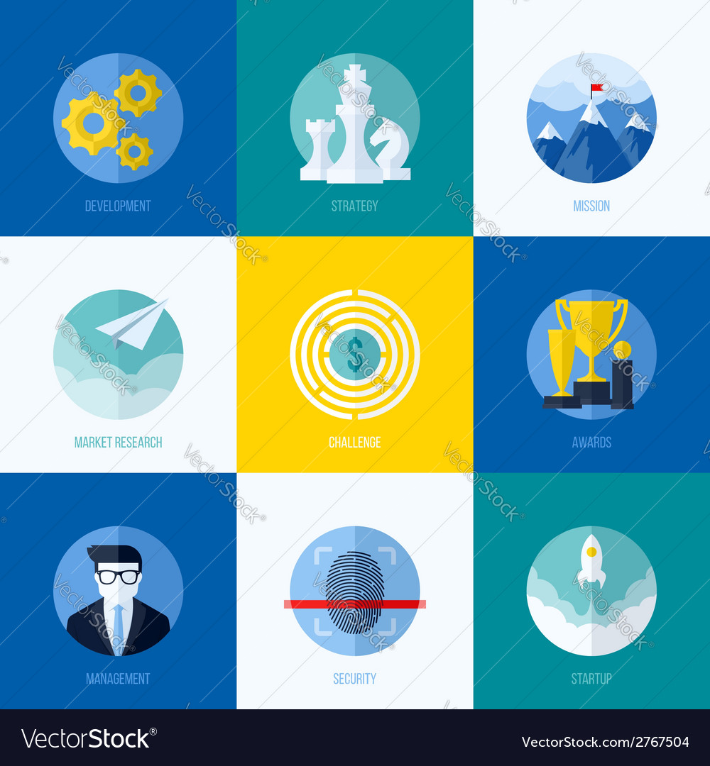 Icons of development strategy mission challenge Vector Image