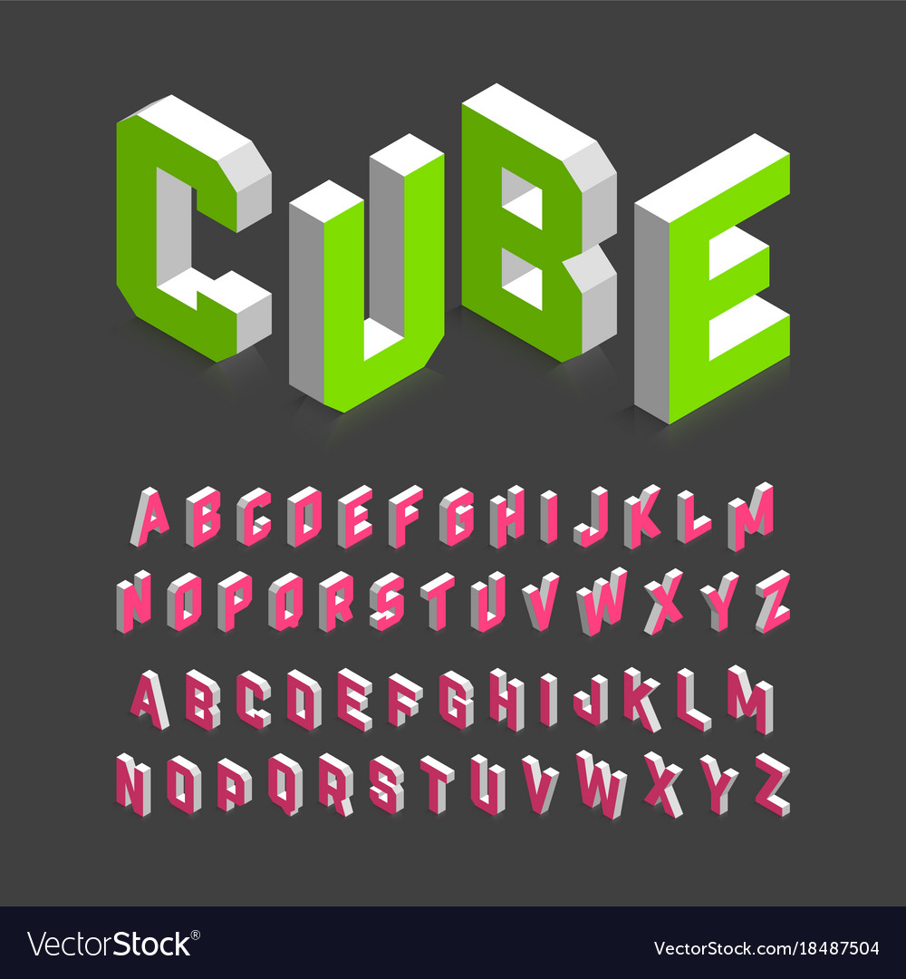 Download Isometric 3d font three-dimensional alphabet Vector Image