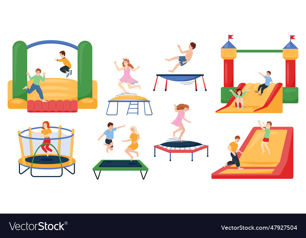 Jumping on trampoline set Royalty Free Vector Image