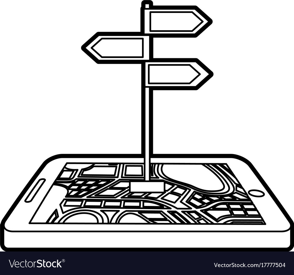 Navigation gps device and city map with signpost