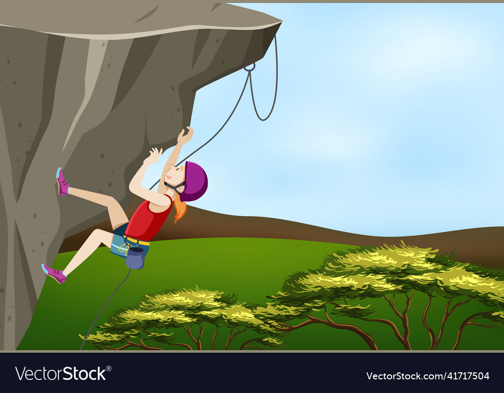 Rock climbing scene with woman Royalty Free Vector Image