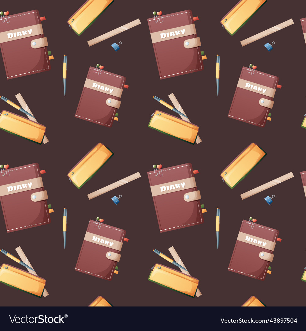 Seamless pattern with a diary pencil case vector image Seamless pattern with a diary pencil case