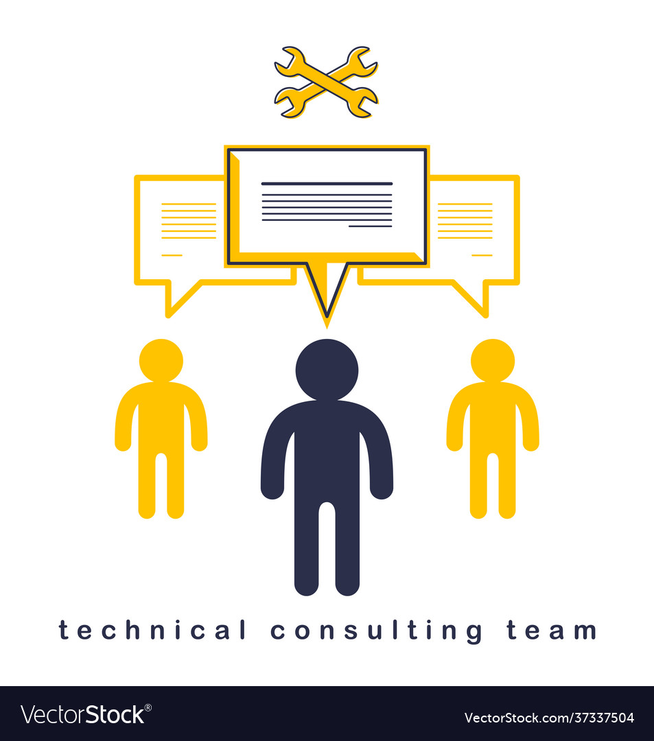 Technical support team three man with speech Vector Image Technical support team three man with speech