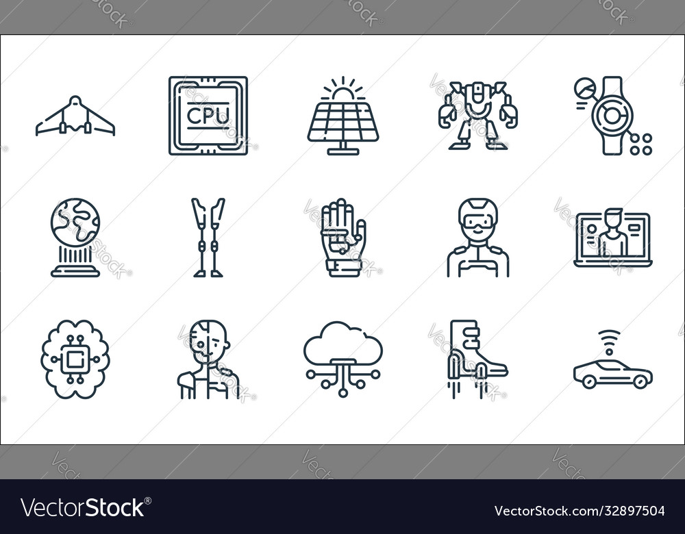 Technology future line icons linear set vector image Technology future line icons linear set