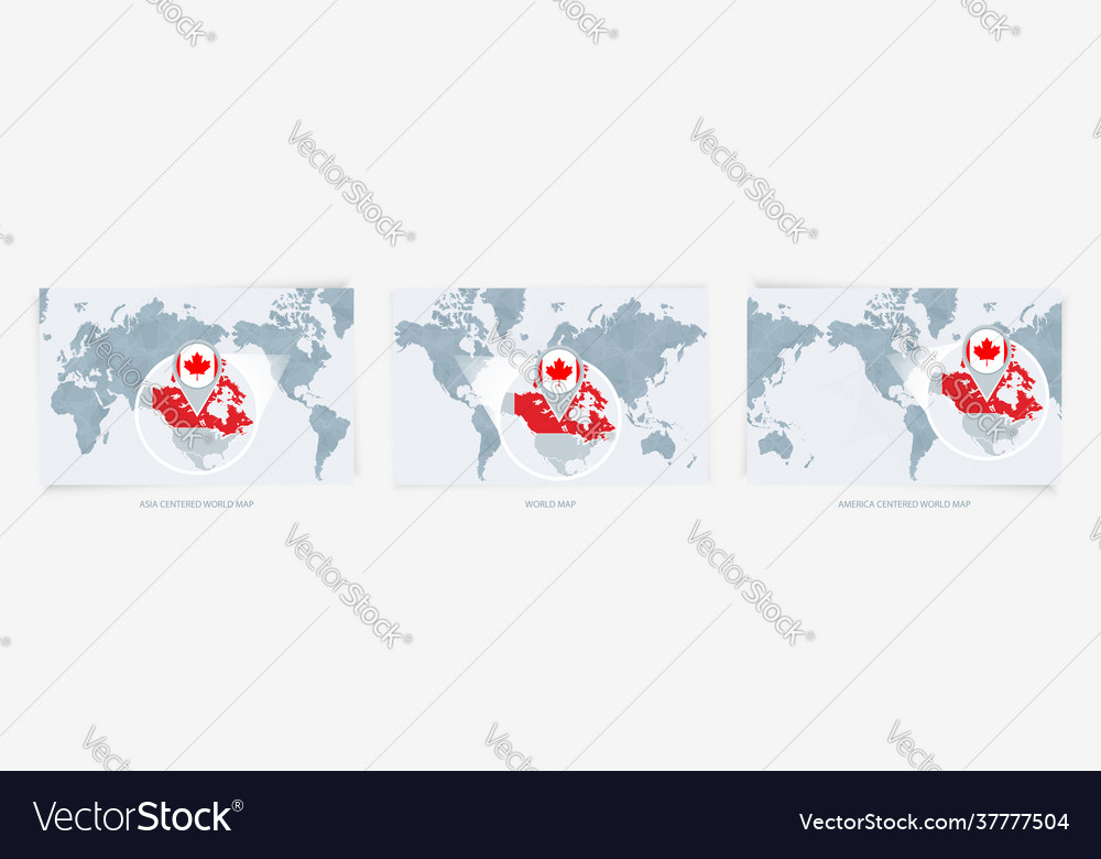Three versions world map with enlarged