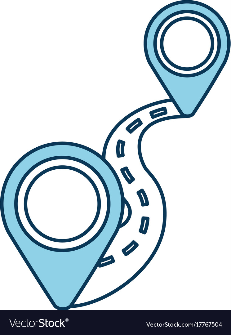 Winding road way location pin pointers navigation