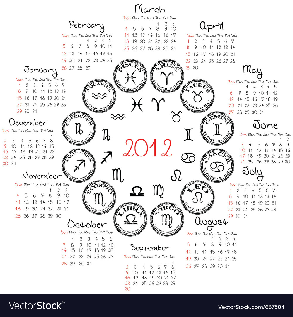 Zodiac calendar Royalty Free Vector Image - VectorStock