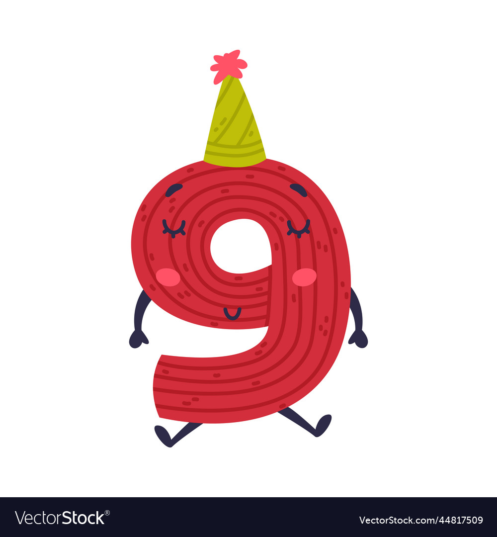 9 cute funny red number character with funny face Vector Image 9 cute funny red number character with funny face Vector Image