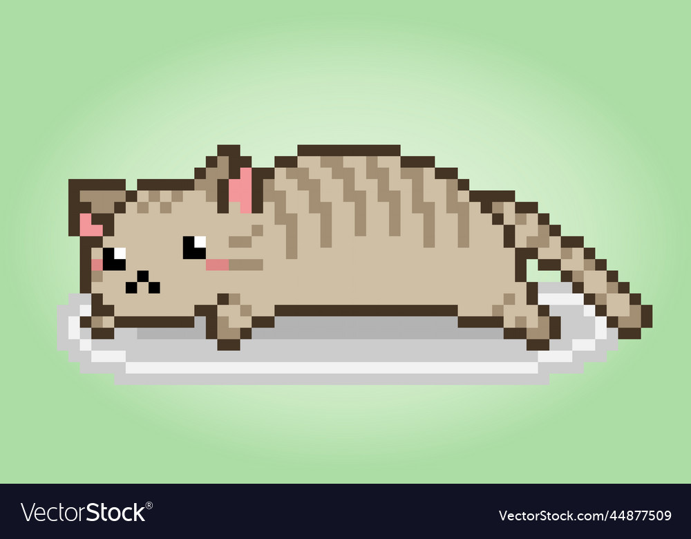 Pixel 8 bit lazy cat animals for game assets