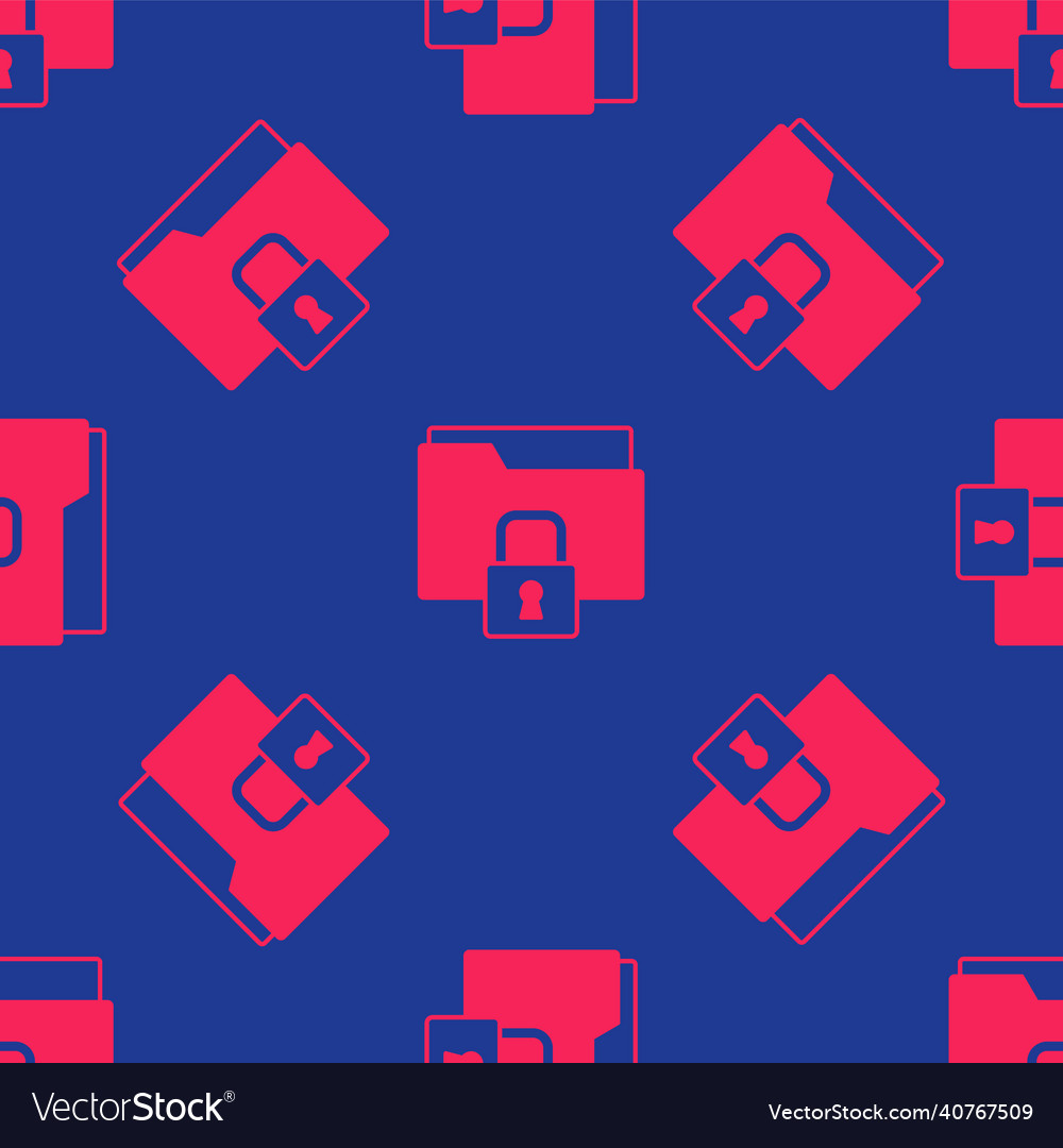 Red folder and lock icon isolated seamless pattern vector image Red folder and lock icon isolated seamless pattern