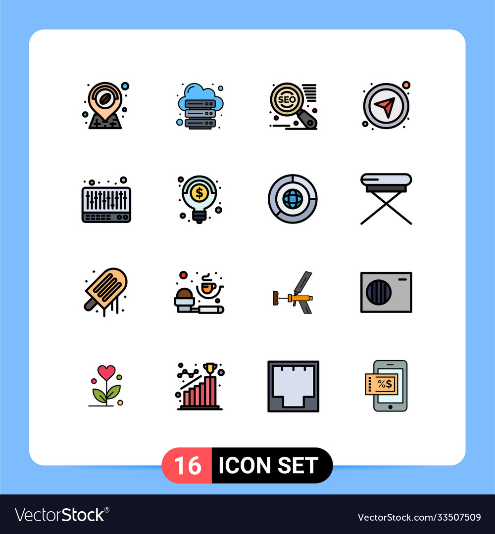 Set 16 flat color filled lines on grid