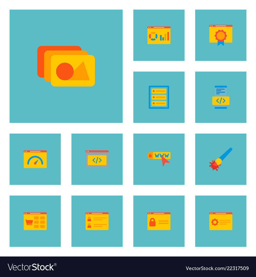Set development icons flat style symbols vector image Set development icons flat style symbols
