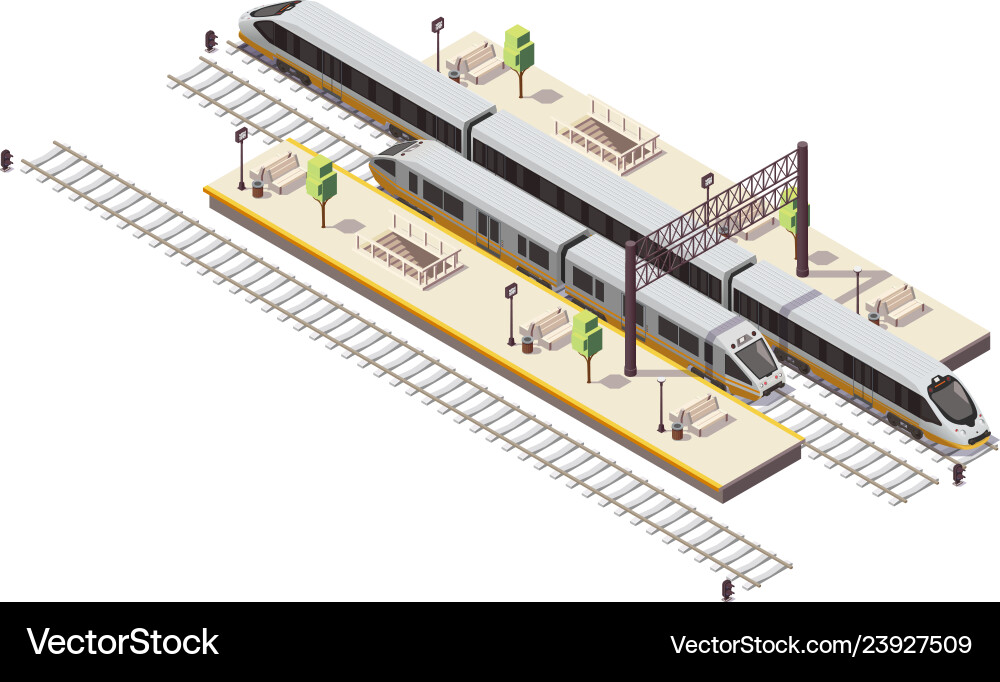 Train railway isometric composition Royalty Free Vector