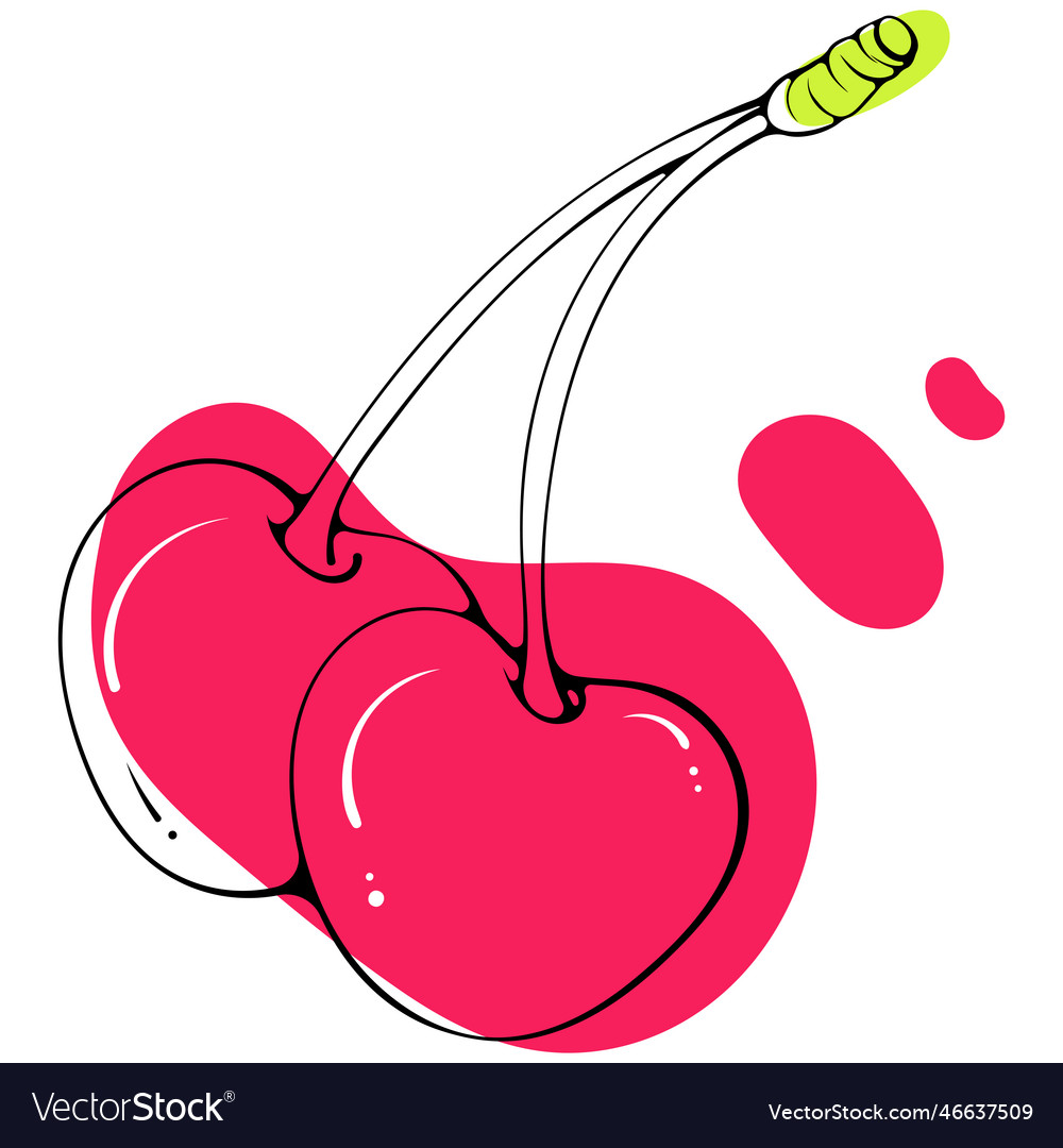 Two cherries outline abstract spots Royalty Free Vector