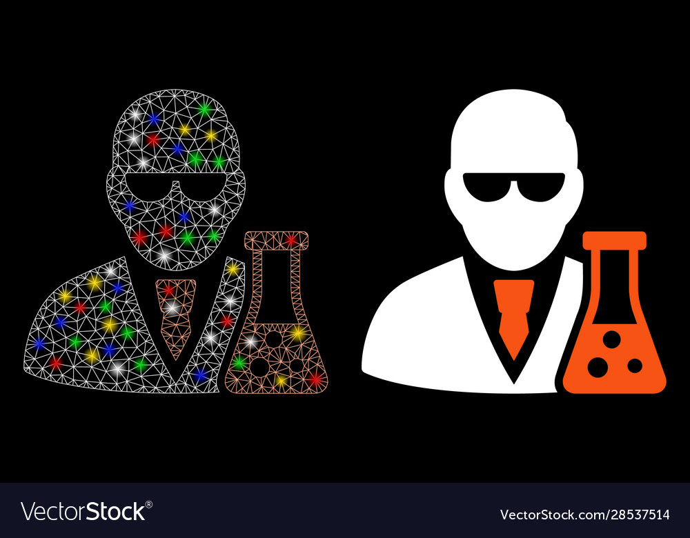 Bright mesh 2d scientist with flask icon vector image Bright mesh 2d scientist with flask icon