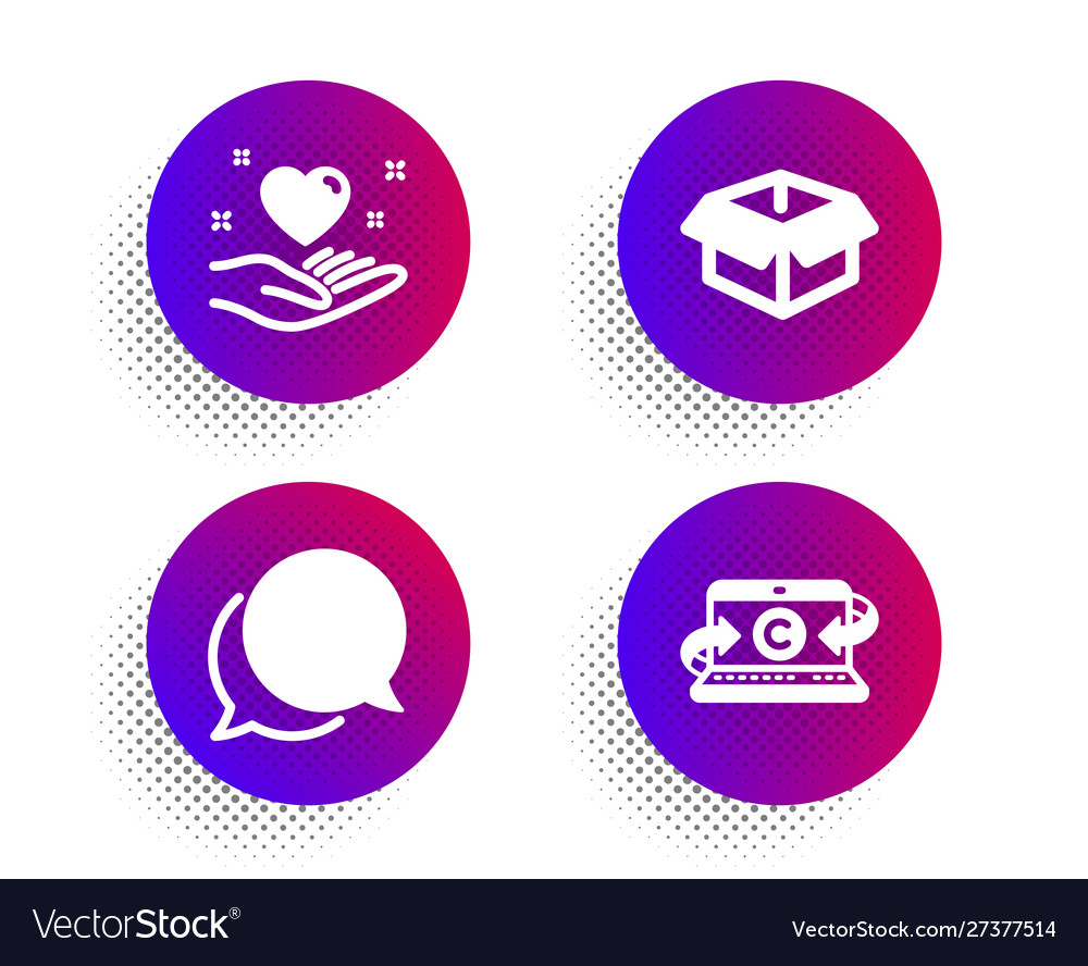 Chat message hold heart and opened box icons set