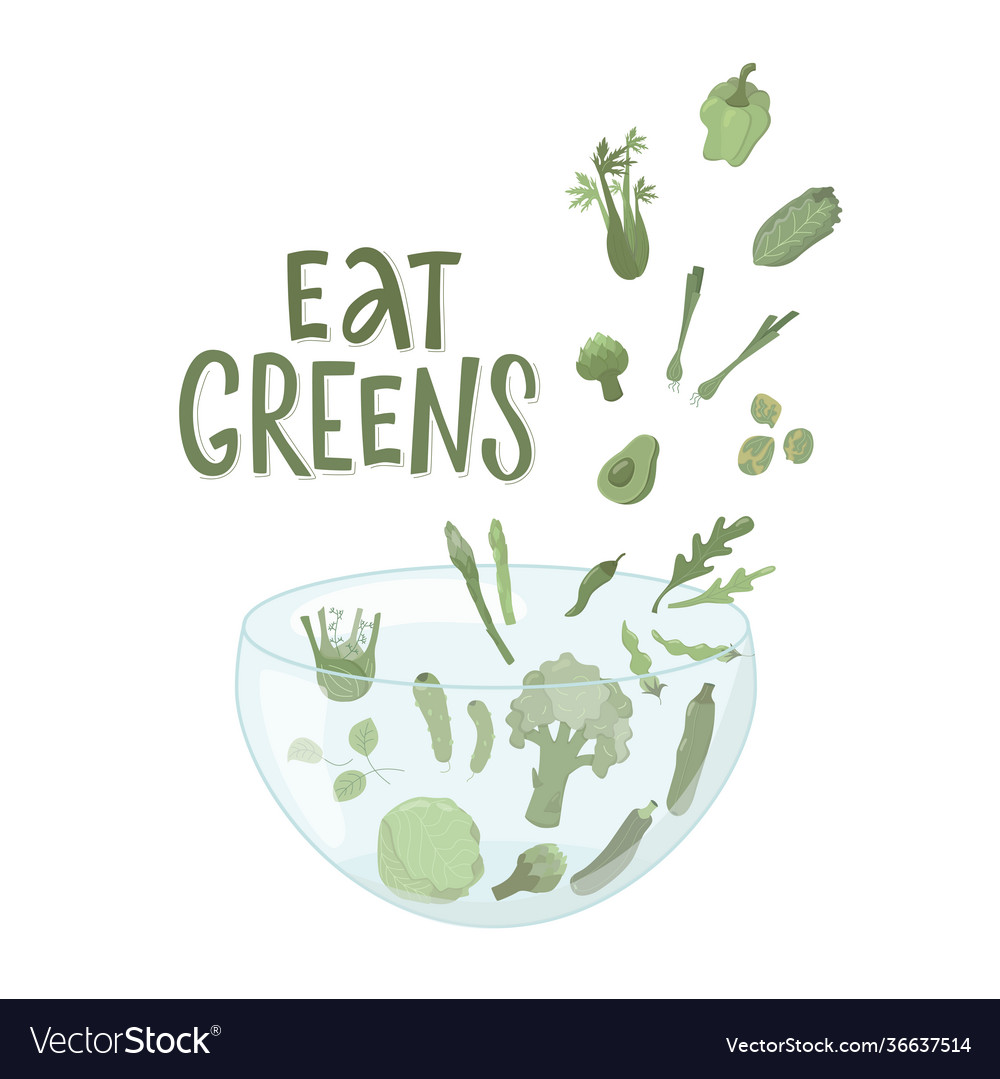 Essen Greens Zeichen mit grünem Gemüse Boho Farben vector image Essen Greens Zeichen mit grünem Gemüse Boho Farben