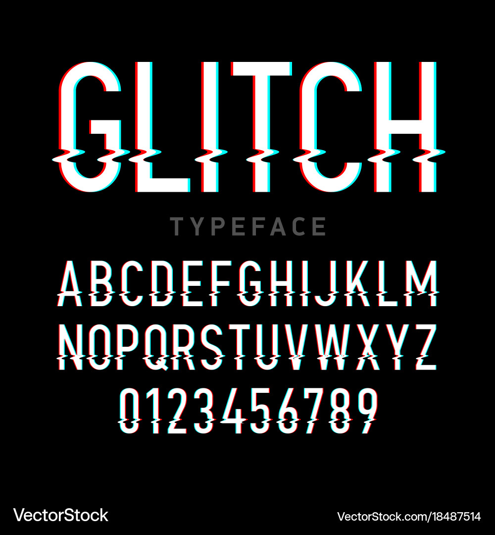 Glitch distortion typeface Royalty Free Vector Image