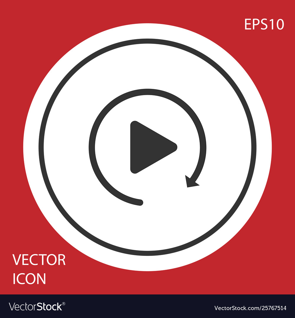 Grey video play button like simple replay icon vector image Grey video play button like simple replay icon