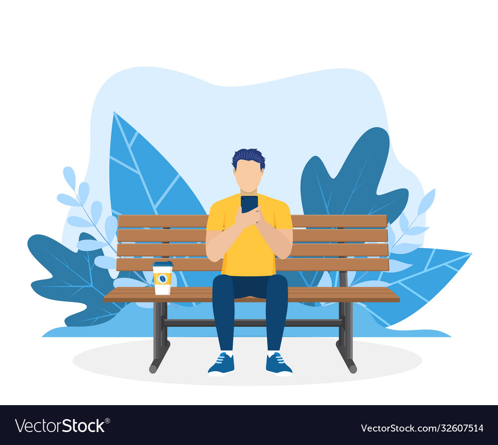 Man using phone sitting in nature Vector Image Man using phone sitting in nature