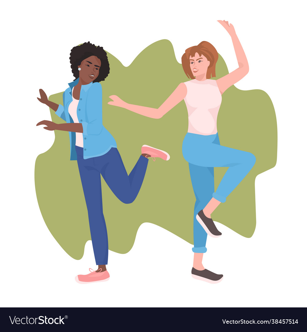 Mix race girls dancing female dancers having fun Vector Image