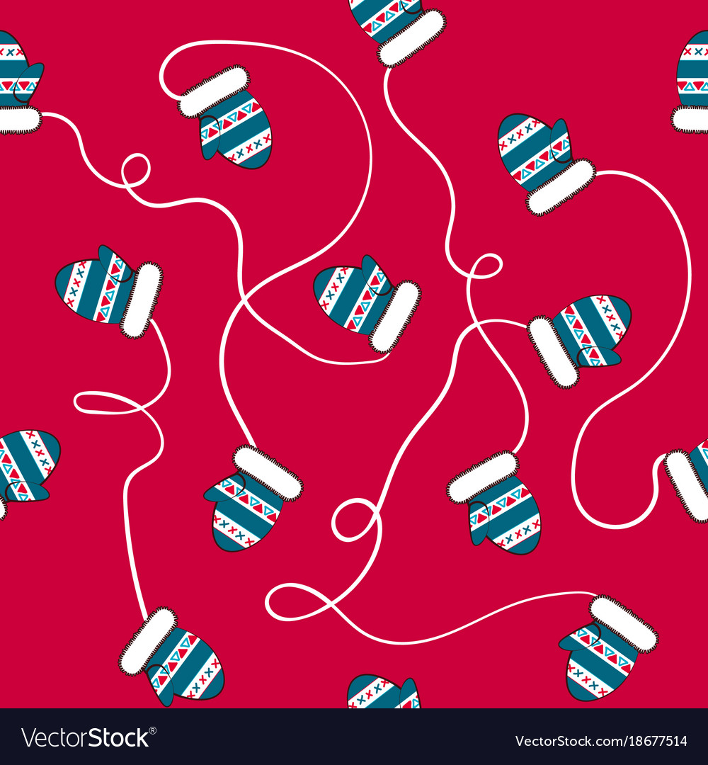 Seamless pattern with mittens on a string