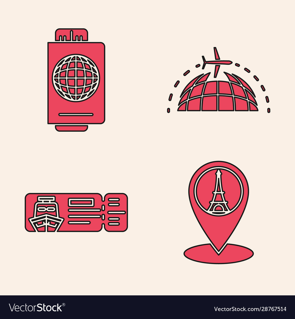 Set map pointer with eiffel tower passport vector image Set map pointer with eiffel tower passport