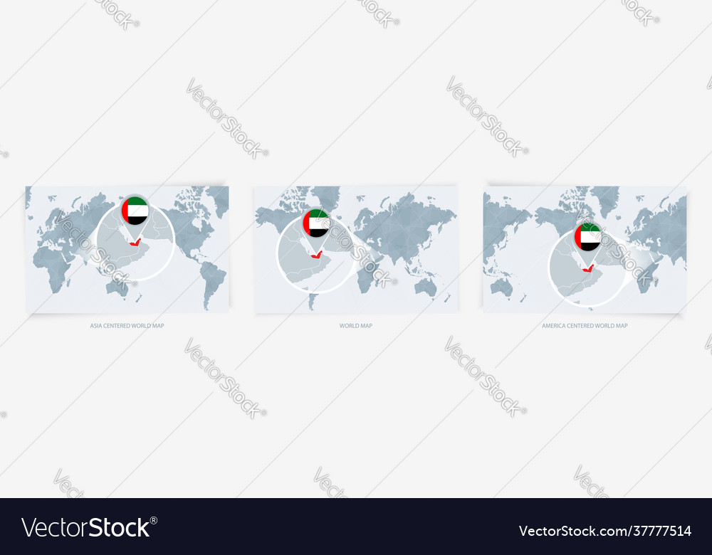 Three versions world map with enlarged vector image Three versions world map with enlarged