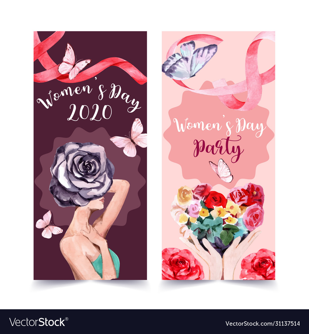 Women day flyer design with ribbon butterfly