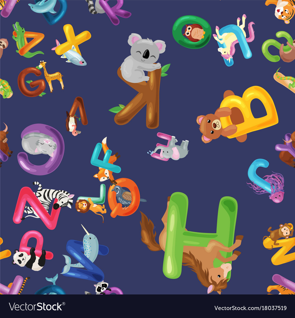 Animals alphabet background set of cartoon Vector Image Animals alphabet background set of cartoon Vector Image