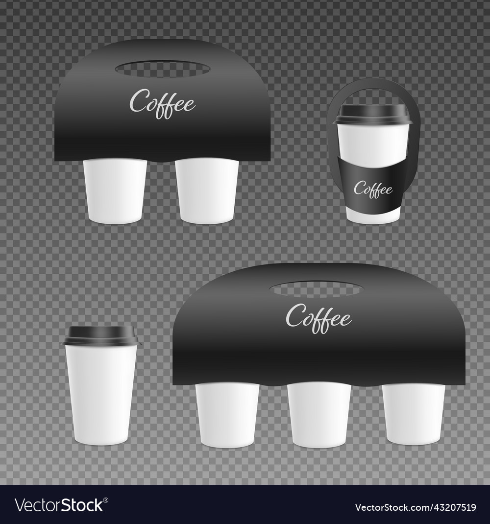 Coffee cup paper holder mockups set realistic