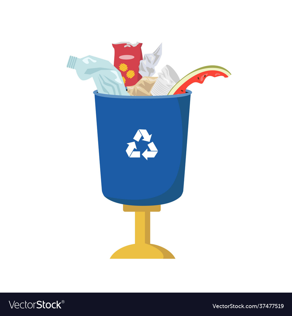 Garbage can is full trash on white background Vector Image Garbage can is full trash on white background