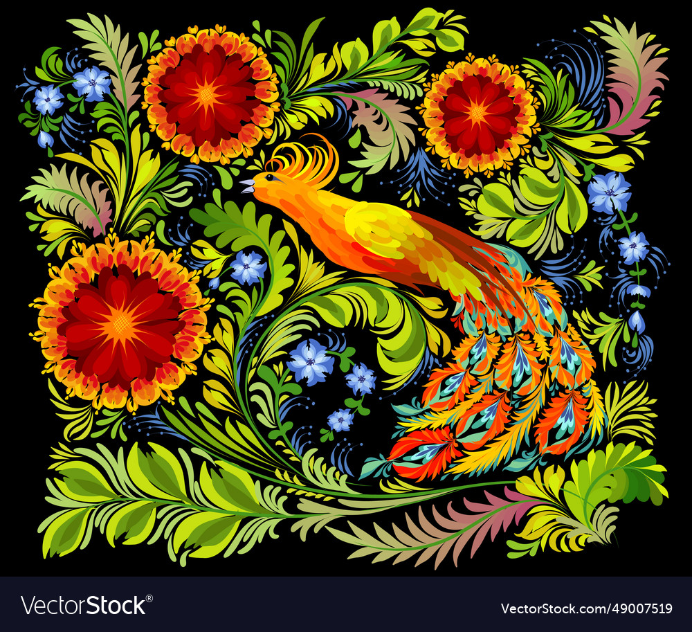 Handgezeichnetes florales Gemälde isoliert auf schwarz vector image Handgezeichnetes florales Gemälde isoliert auf schwarz