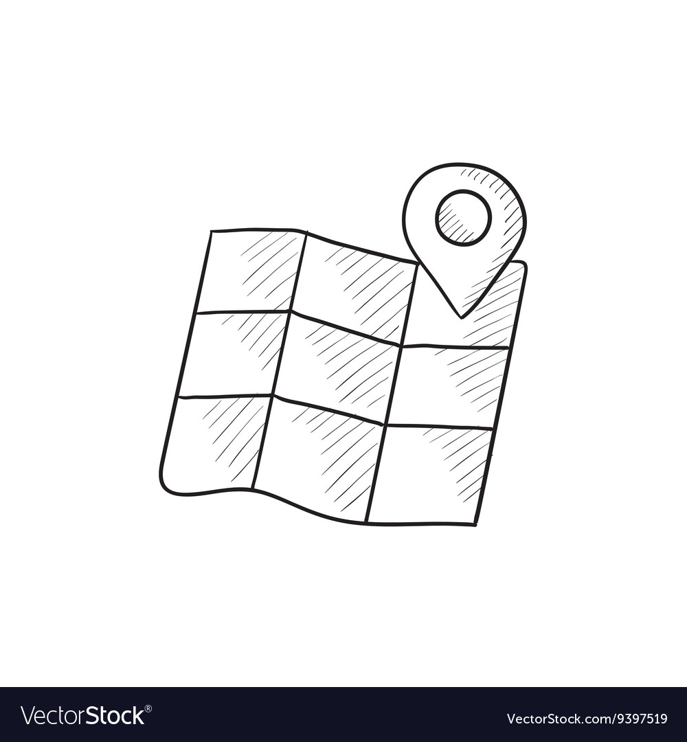 Map with pointer sketch icon