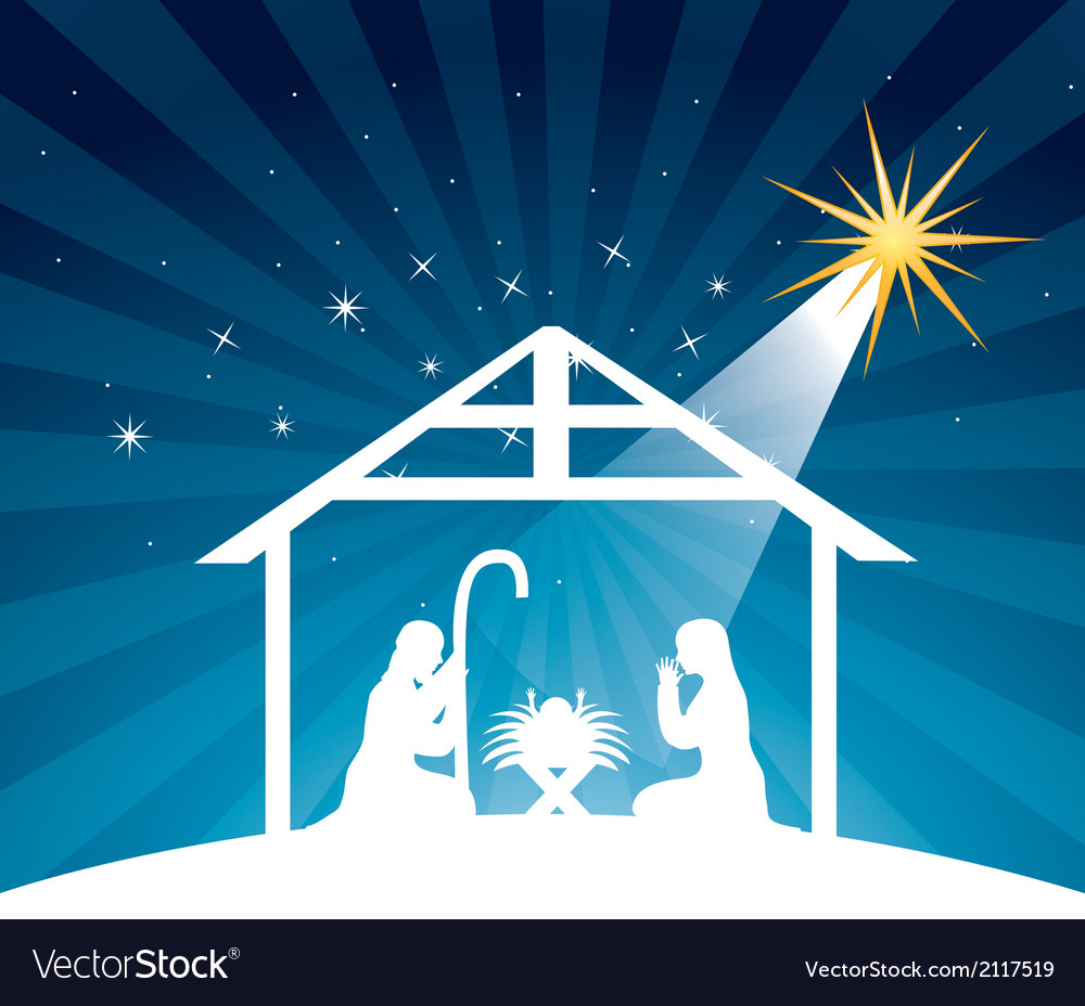 Nativity scene over night background Royalty Free Vector