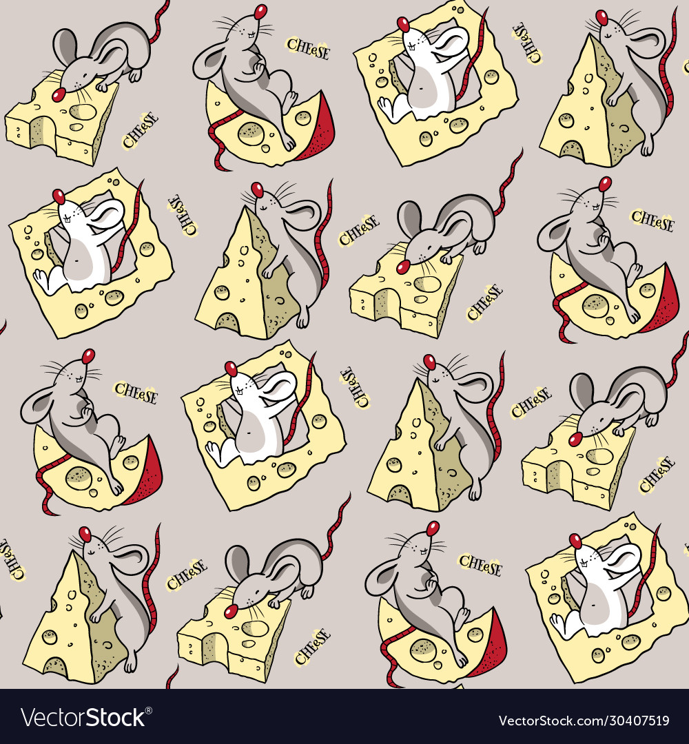 Seamless pattern with different mice and cheese